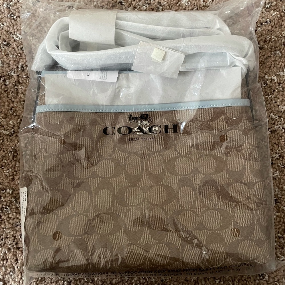 Coach Crossbody Khaki Pale Blue Signature Coated Canvas 29210